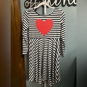Black and White Striped Kids Dress with Red Heart NWOT Boutique